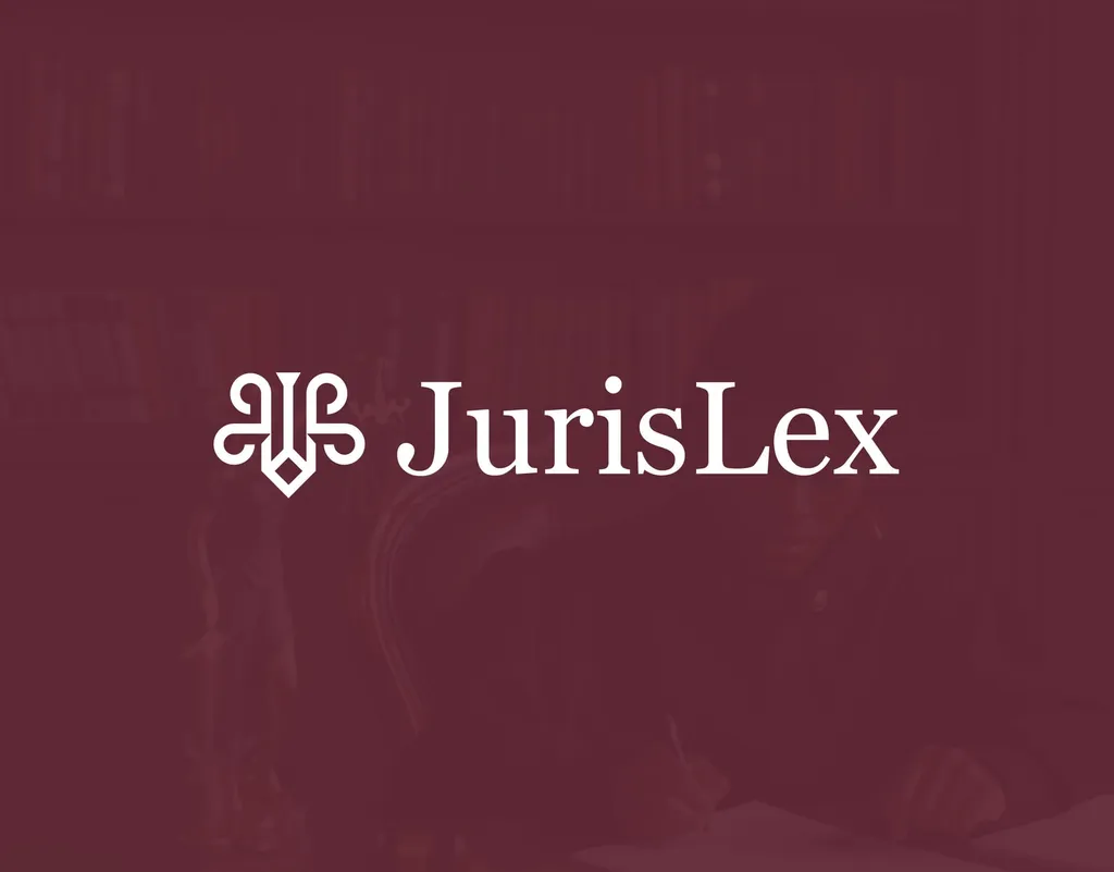 JurisLex logo in white on a deep burgundy background